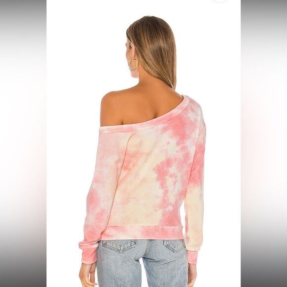 Superdown Ashtyn Off Shoulder Sweatshirt in Pink and yellow Tie Dye - Picture 3 of 10